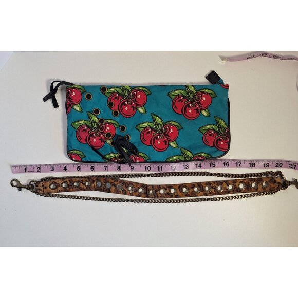 Betseyville Betsey Johnson Cherry HandBag Purse Chain & Leather Strap Turquoise - Picture 8 of 9